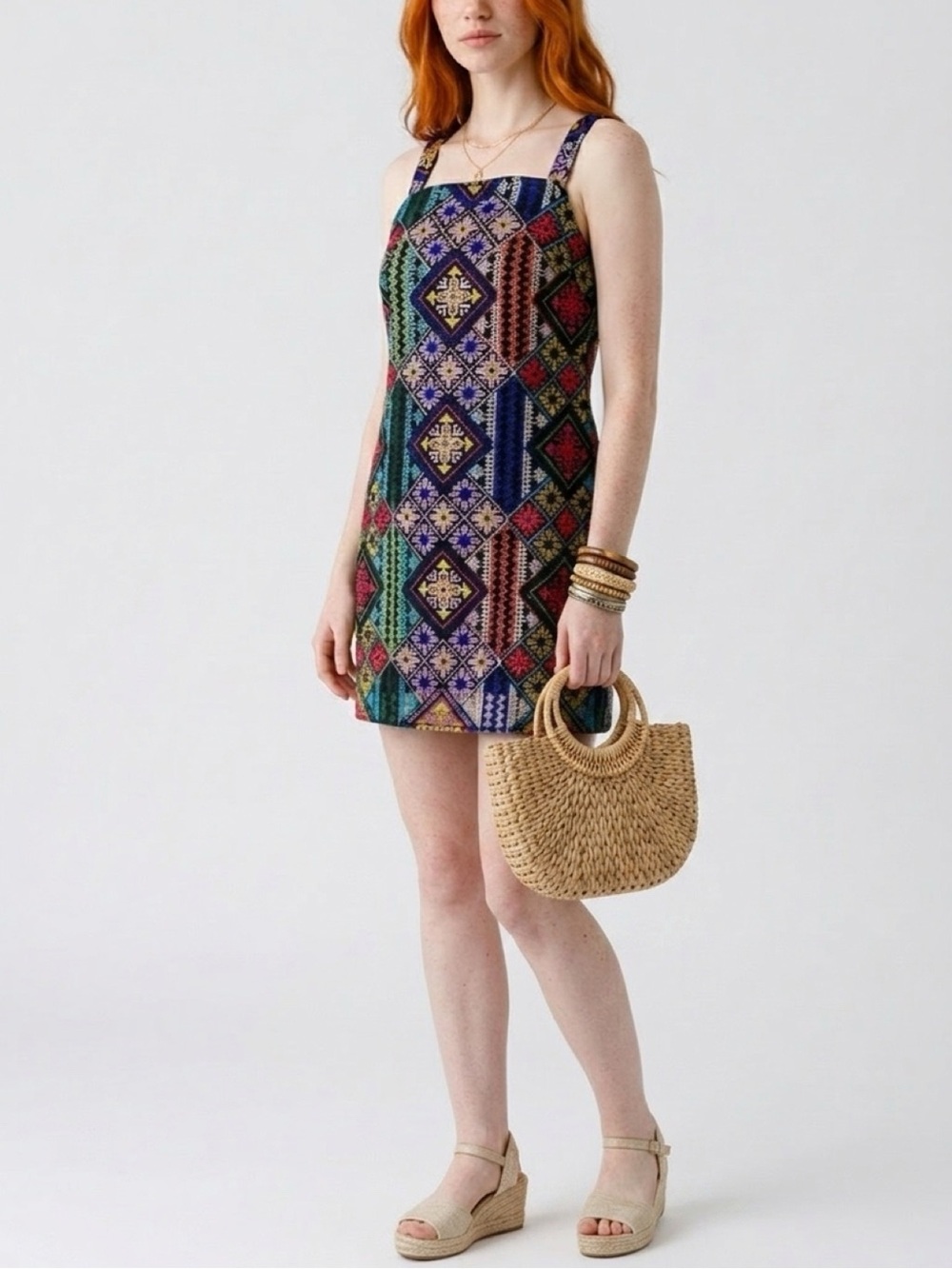 FATE embroidered patchwork multi-colored mini dress Size L